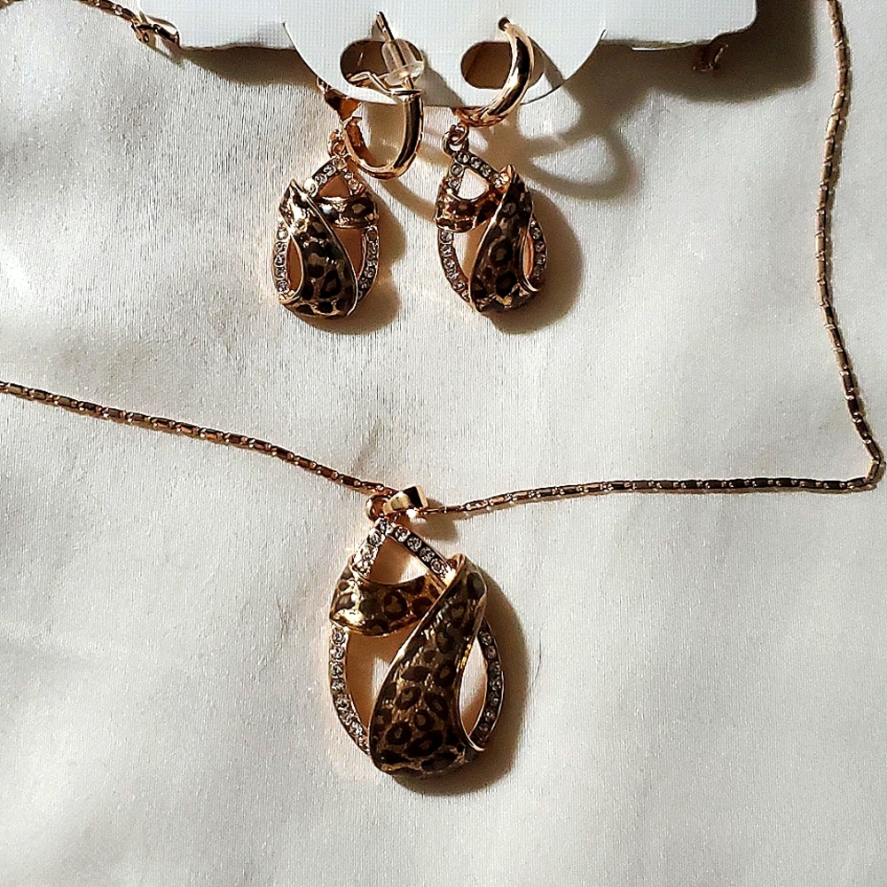 Leopard Print Necklace & Earring Set